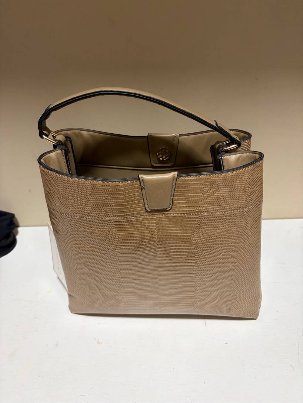 Structured Taupe Top-Handle Tote Bag